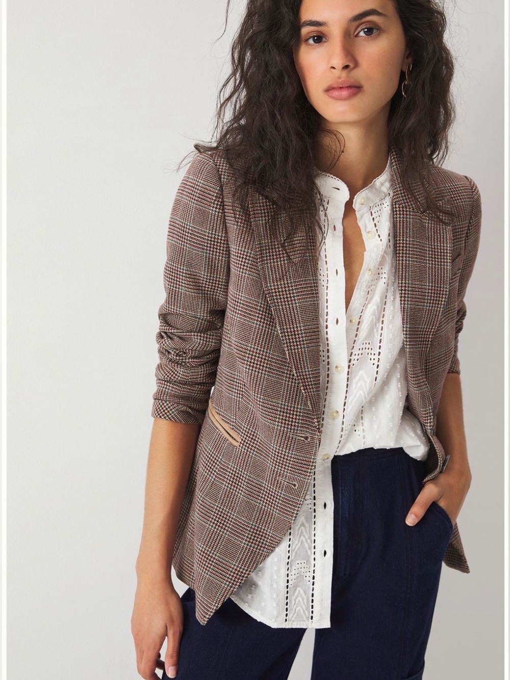 NWT PAIGE Chelsee Plaid Checkered Women’s Tailored Blazer XS Brown Anthropologie